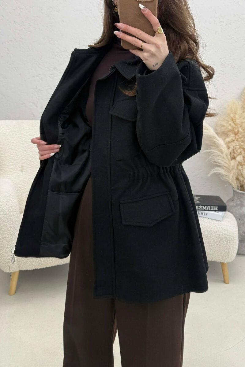 ONE COLOR ELASTIC WAIST WOMAN COAT BLACK/ E ZEZE - 4