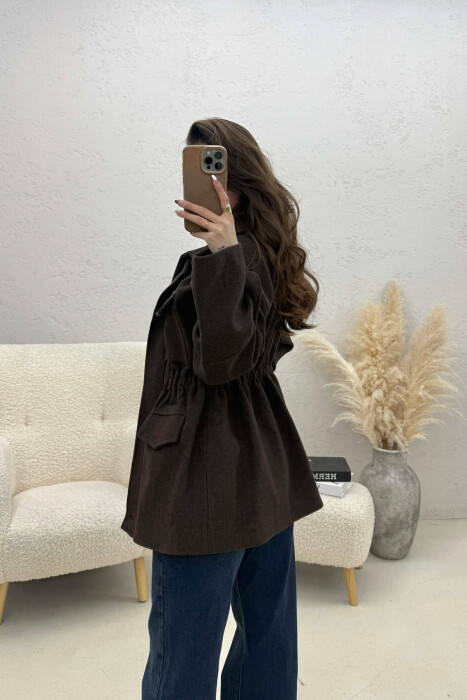 ONE COLOR ELASTIC WAIST WOMAN COAT BROWN/KAFE - 4