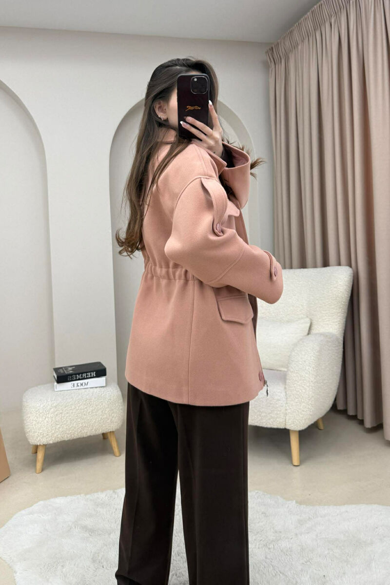 ONE COLOR ELASTIC WAIST WOMAN COAT POWDER/PUDER - 4