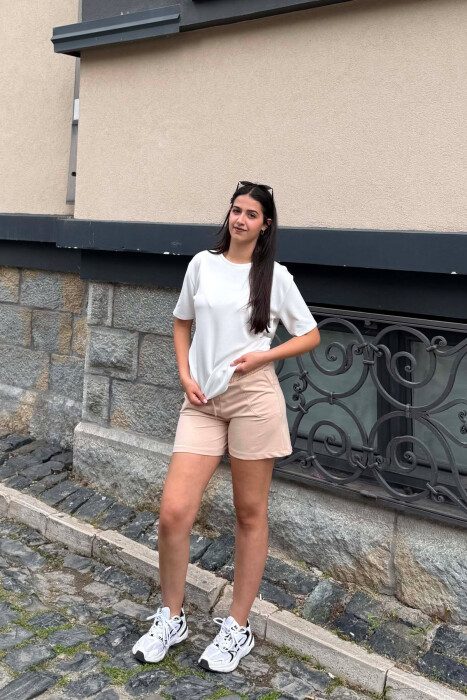 ONE COLOR ELASTIC WAIST WOMAN SHORTS BEIGE/BEZHE 