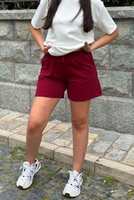 ONE COLOR ELASTIC WAIST WOMAN SHORTS BURGUNDY/VISHNJE - 2