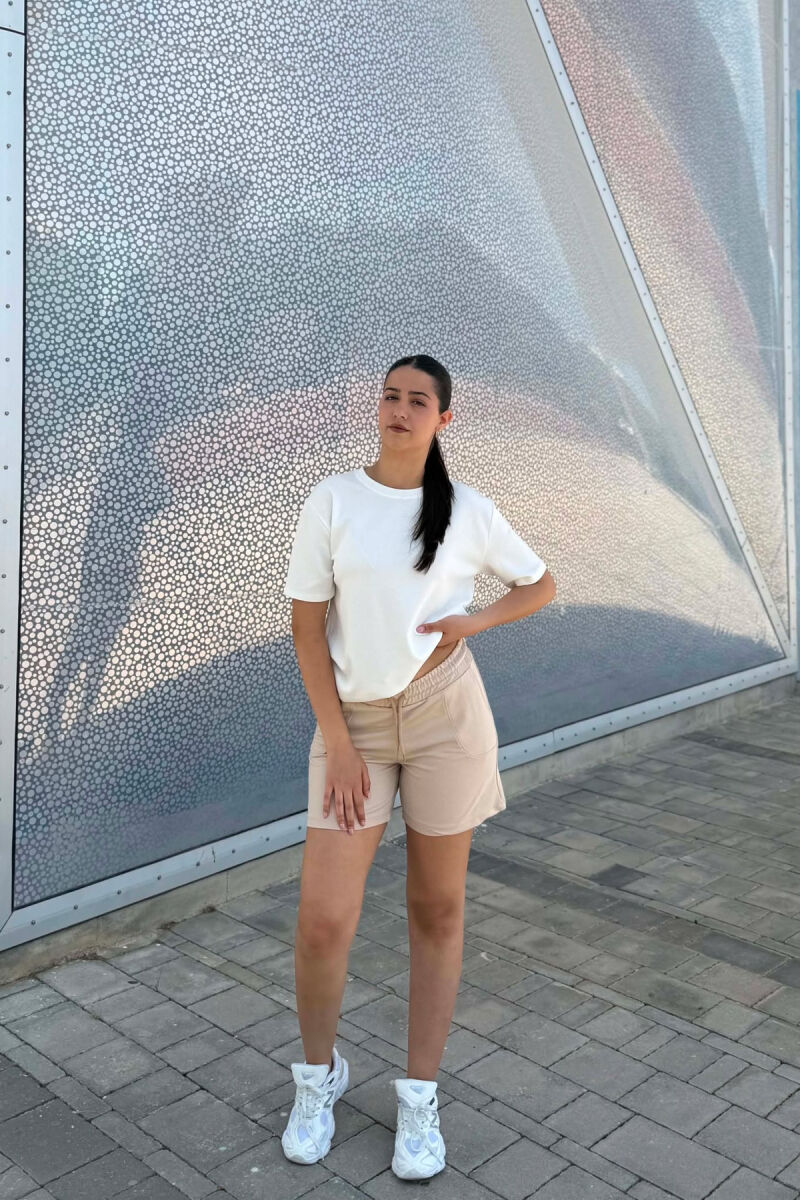 ONE COLOR ELASTIC WAIST WOMAN SHORTS LIGHT BEIGE/BZHZB - 1