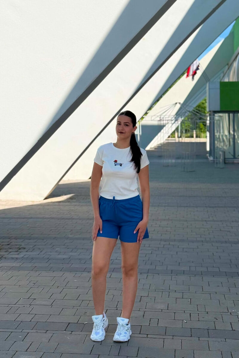 ONE COLOR ELASTIC WAIST WOMAN SHORTS LIGHTBLUE/BZ - 1