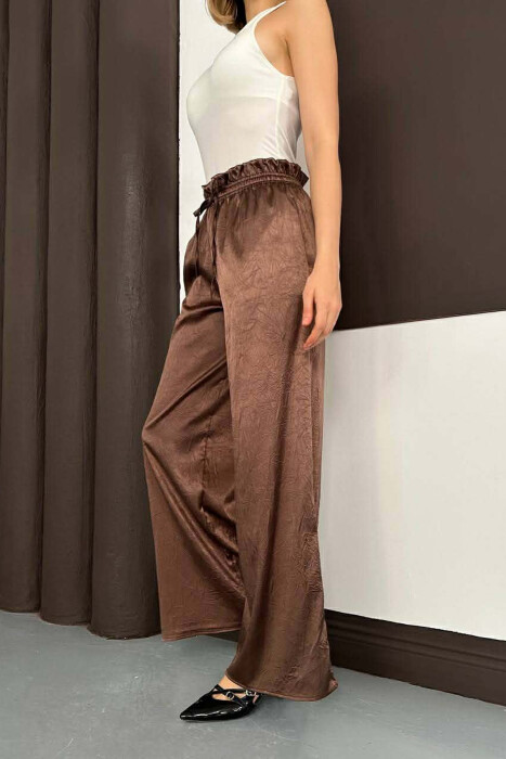 ONE COLOR ELASTIC WAIST WOMAN TROUSERS BROWN/KAFE - 2