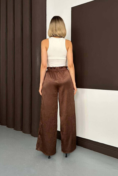 ONE COLOR ELASTIC WAIST WOMAN TROUSERS BROWN/KAFE - 3