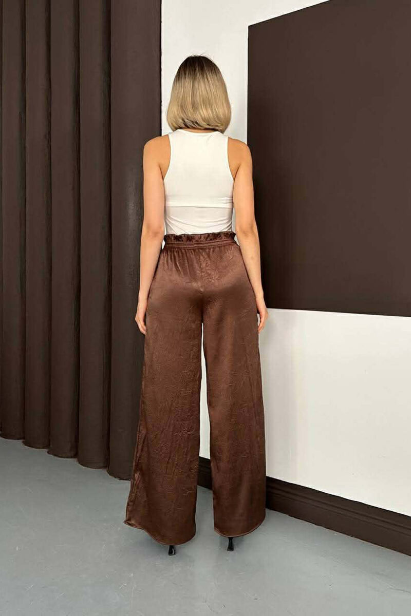 ONE COLOR ELASTIC WAIST WOMAN TROUSERS BROWN/KAFE - 3