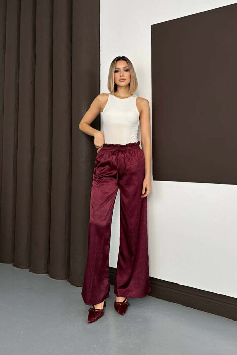 ONE COLOR ELASTIC WAIST WOMAN TROUSERS BURGUNDY/VISHNJE - KLAUDIO FASHION