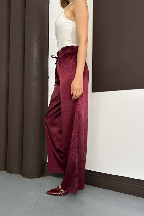 ONE COLOR ELASTIC WAIST WOMAN TROUSERS BURGUNDY/VISHNJE - 2