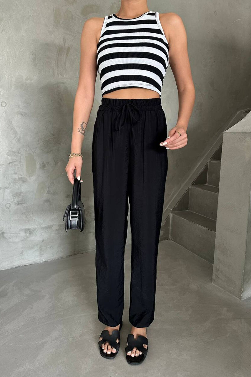 ONE COLOR ELASTIC WAIST WOMAN TROUSERS BLACK/ E ZEZE - 1