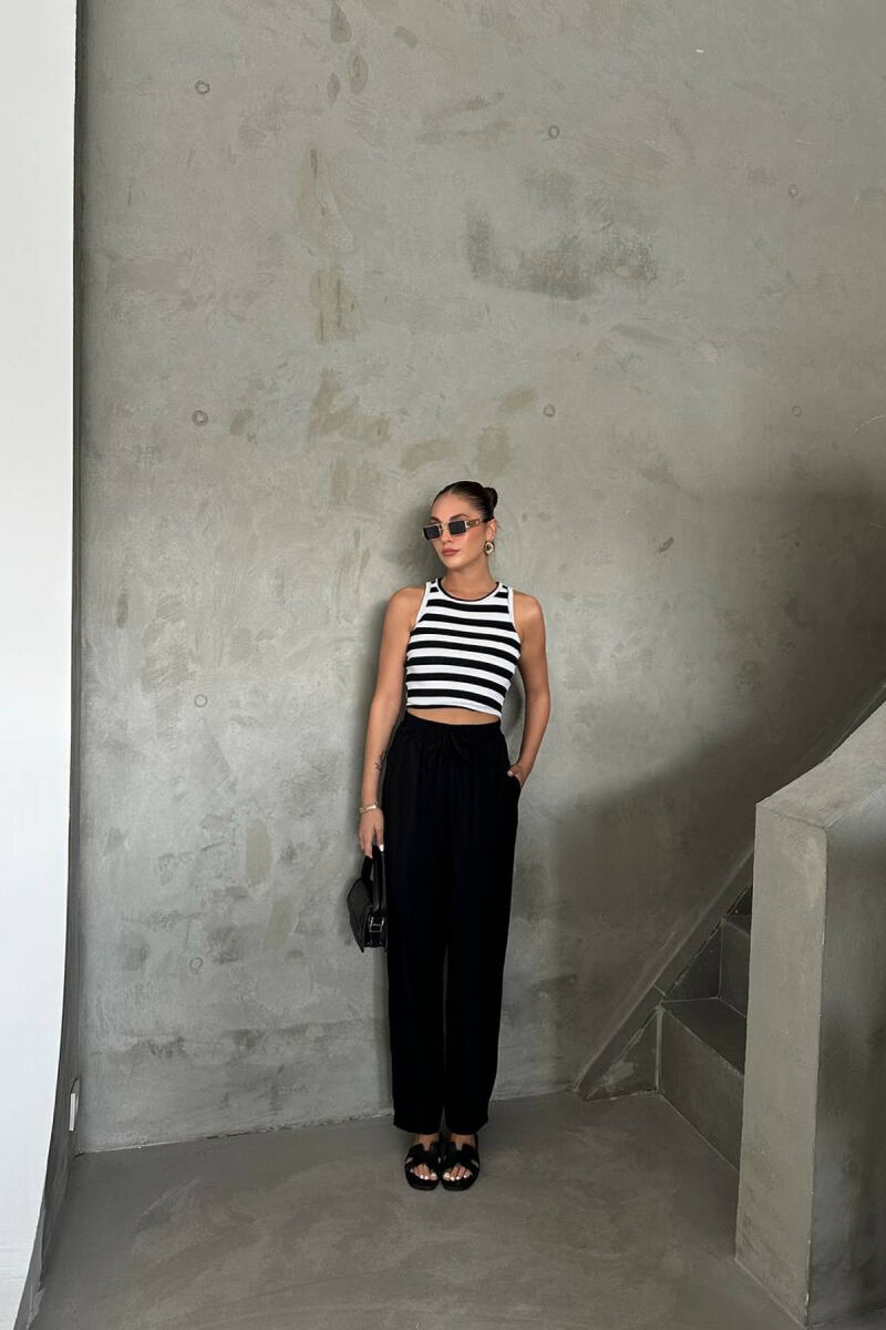 ONE COLOR ELASTIC WAIST WOMAN TROUSERS BLACK/ E ZEZE - 2