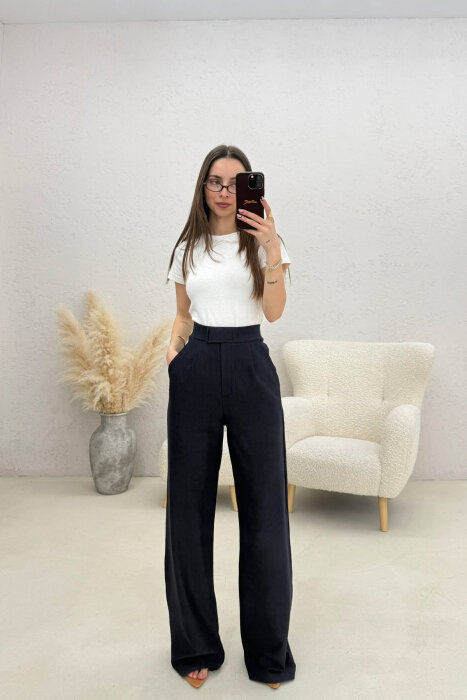 ONE COLOR ELASTIC WAIST WOMAN TROUSERS BLUE/BLU - KLAUDIO FASHION