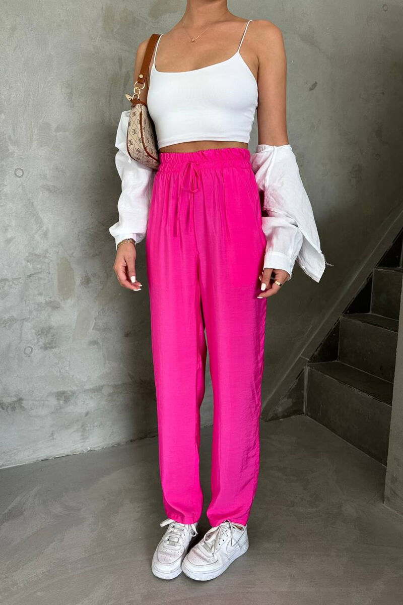 ONE COLOR ELASTIC WAIST WOMAN TROUSERS FUCHSIA/CIKLAMI - 1