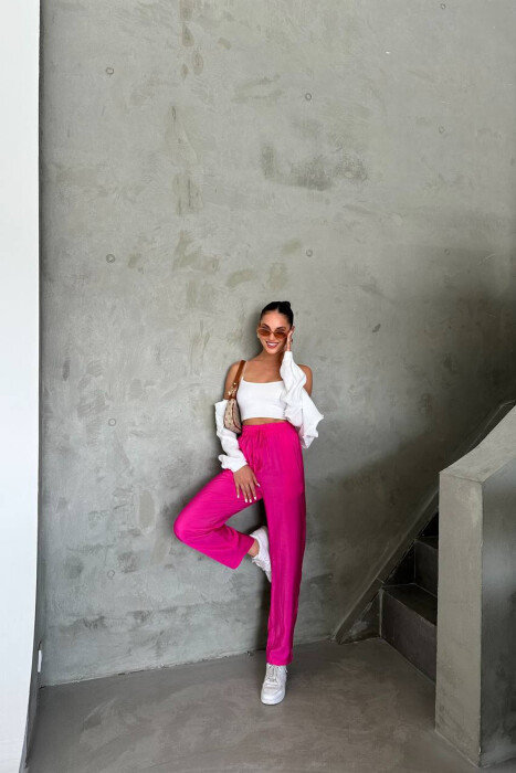 ONE COLOR ELASTIC WAIST WOMAN TROUSERS FUCHSIA/CIKLAMI - 2