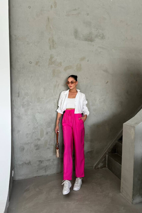 ONE COLOR ELASTIC WAIST WOMAN TROUSERS FUCHSIA/CIKLAMI - 3