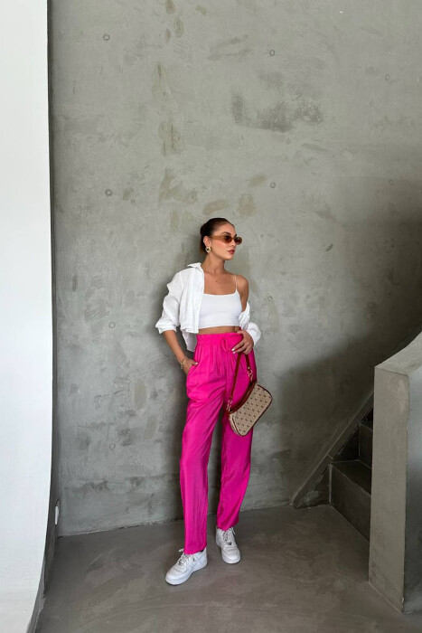 ONE COLOR ELASTIC WAIST WOMAN TROUSERS FUCHSIA/CIKLAMI - 4