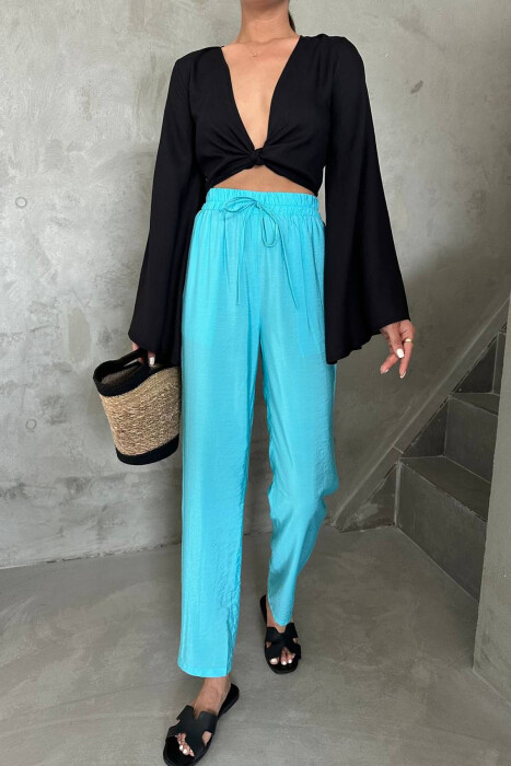 ONE COLOR ELASTIC WAIST WOMAN TROUSERS LIGHTBLUE/BZ - 1
