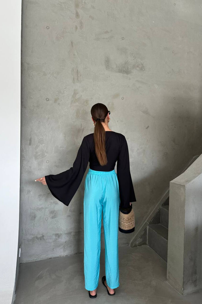 ONE COLOR ELASTIC WAIST WOMAN TROUSERS LIGHTBLUE/BZ - 2