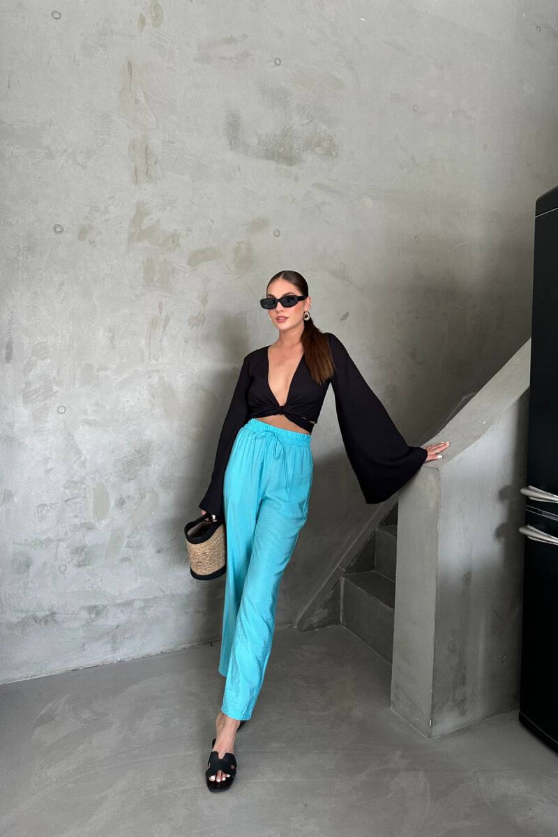 ONE COLOR ELASTIC WAIST WOMAN TROUSERS LIGHTBLUE/BZ - 3