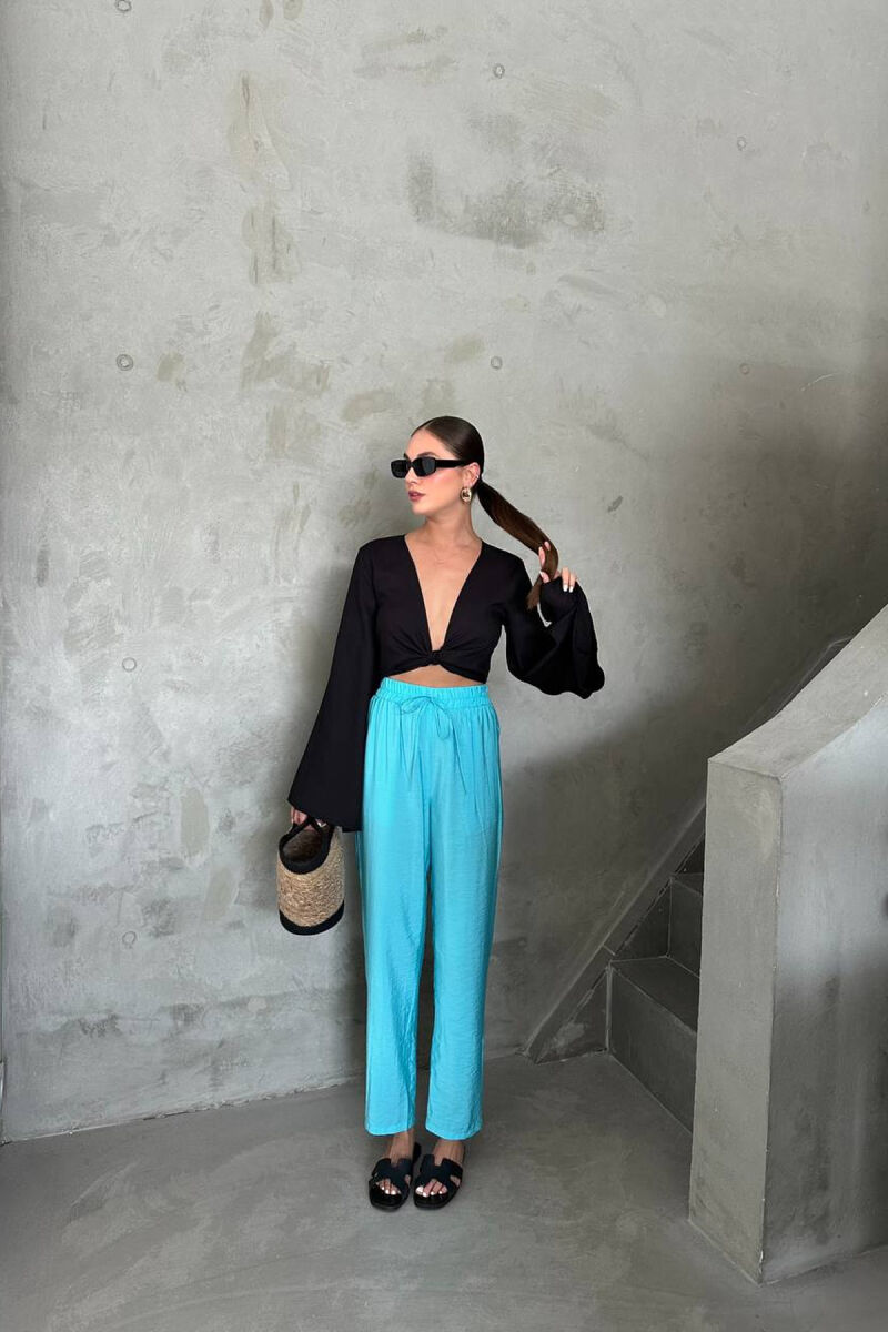 ONE COLOR ELASTIC WAIST WOMAN TROUSERS LIGHTBLUE/BZ - 4