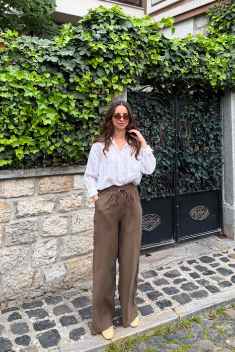 ONE COLOR ELASTIC WAIST WOMAN TROUSERS OLIVE/ULLI - KLAUDIO FASHION