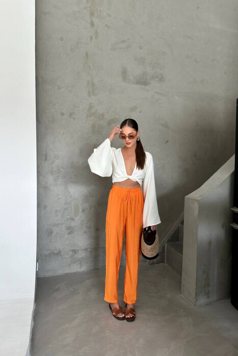 ONE COLOR ELASTIC WAIST WOMAN TROUSERS ORANGE/PORTOKALLI - 2