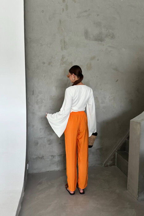 ONE COLOR ELASTIC WAIST WOMAN TROUSERS ORANGE/PORTOKALLI - 3