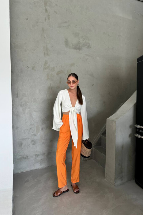 ONE COLOR ELASTIC WAIST WOMAN TROUSERS ORANGE/PORTOKALLI - 4