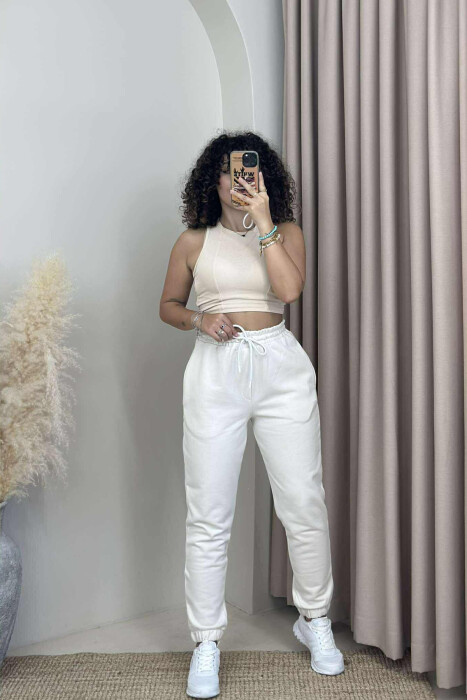 ONE COLOR ELASTIC WAIST WOMEN JOGGERS ANTIQUEWHITE/ANTIKE 