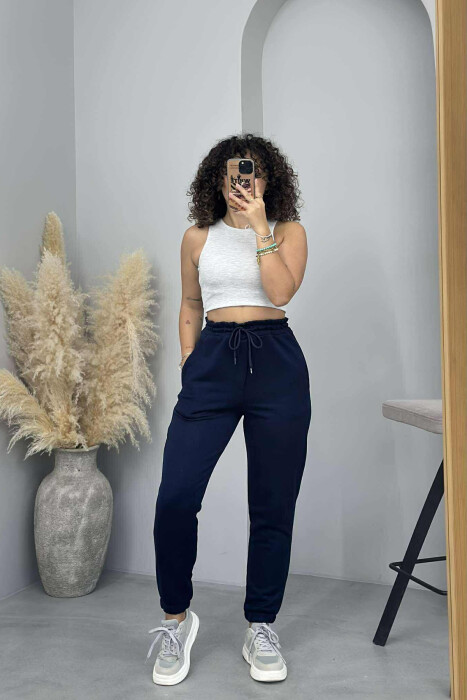 ONE COLOR ELASTIC WAIST WOMEN JOGGERS BLUE/BLU - 1