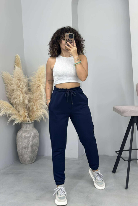 ONE COLOR ELASTIC WAIST WOMEN JOGGERS BLUE/BLU - 4