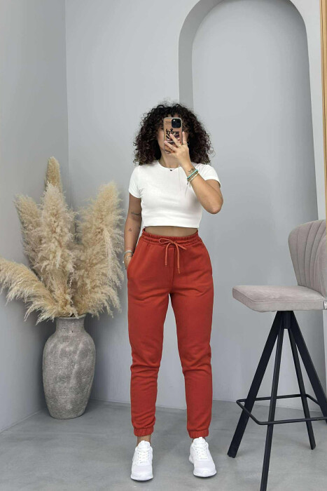 ONE COLOR ELASTIC WAIST WOMEN JOGGERS BRICK/TULLE - 1