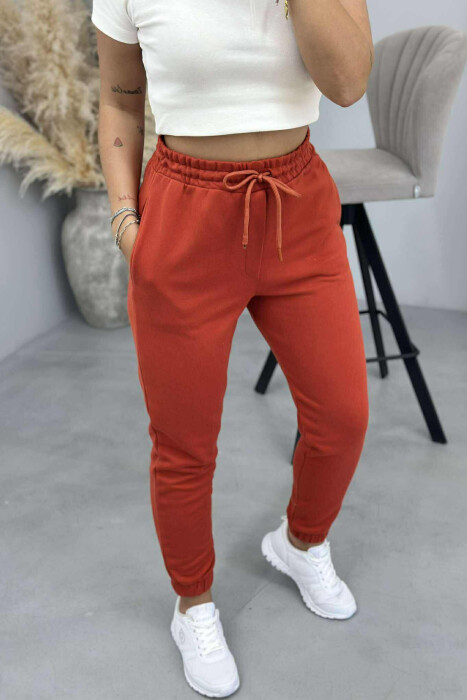 ONE COLOR ELASTIC WAIST WOMEN JOGGERS BRICK/TULLE - 2