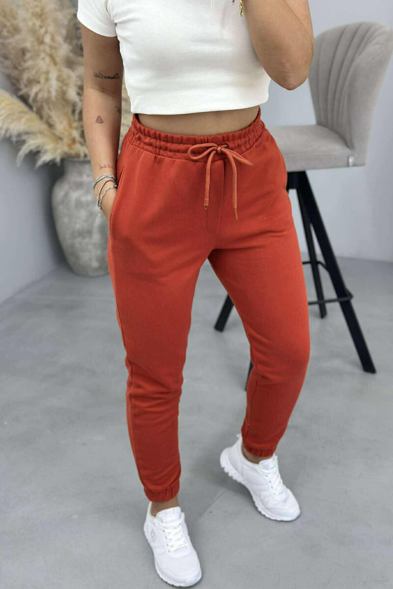 ONE COLOR ELASTIC WAIST WOMEN JOGGERS BRICK/TULLE - 2