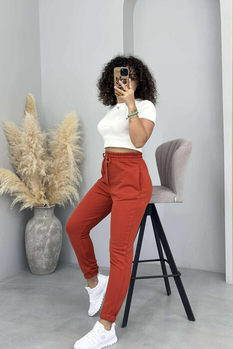 ONE COLOR ELASTIC WAIST WOMEN JOGGERS BRICK/TULLE - 3