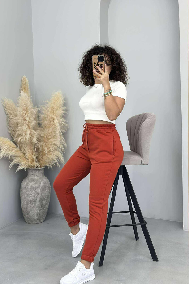 ONE COLOR ELASTIC WAIST WOMEN JOGGERS BRICK/TULLE - 3