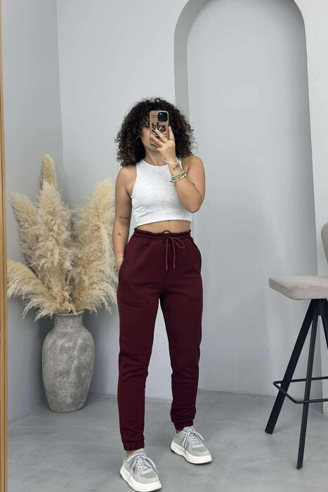 ONE COLOR ELASTIC WAIST WOMEN JOGGERS BURGUNDY/VISHNJE 