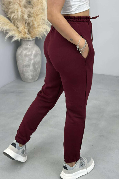 ONE COLOR ELASTIC WAIST WOMEN JOGGERS BURGUNDY/VISHNJE - 3