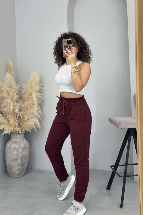 ONE COLOR ELASTIC WAIST WOMEN JOGGERS BURGUNDY/VISHNJE - 4