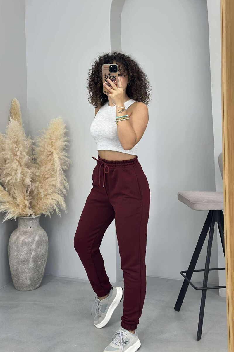ONE COLOR ELASTIC WAIST WOMEN JOGGERS BURGUNDY/VISHNJE - 4