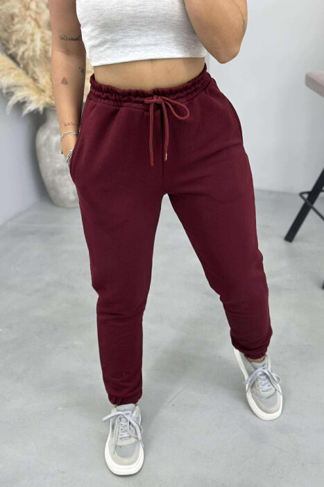 ONE COLOR ELASTIC WAIST WOMEN JOGGERS BURGUNDY/VISHNJE - 5