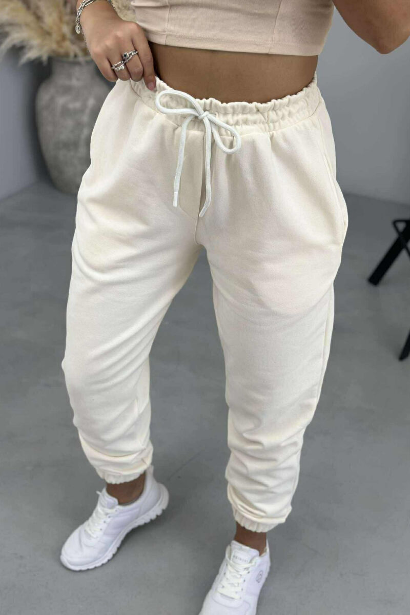 ONE COLOR ELASTIC WAIST WOMEN JOGGERS CREAM/KREM - 2