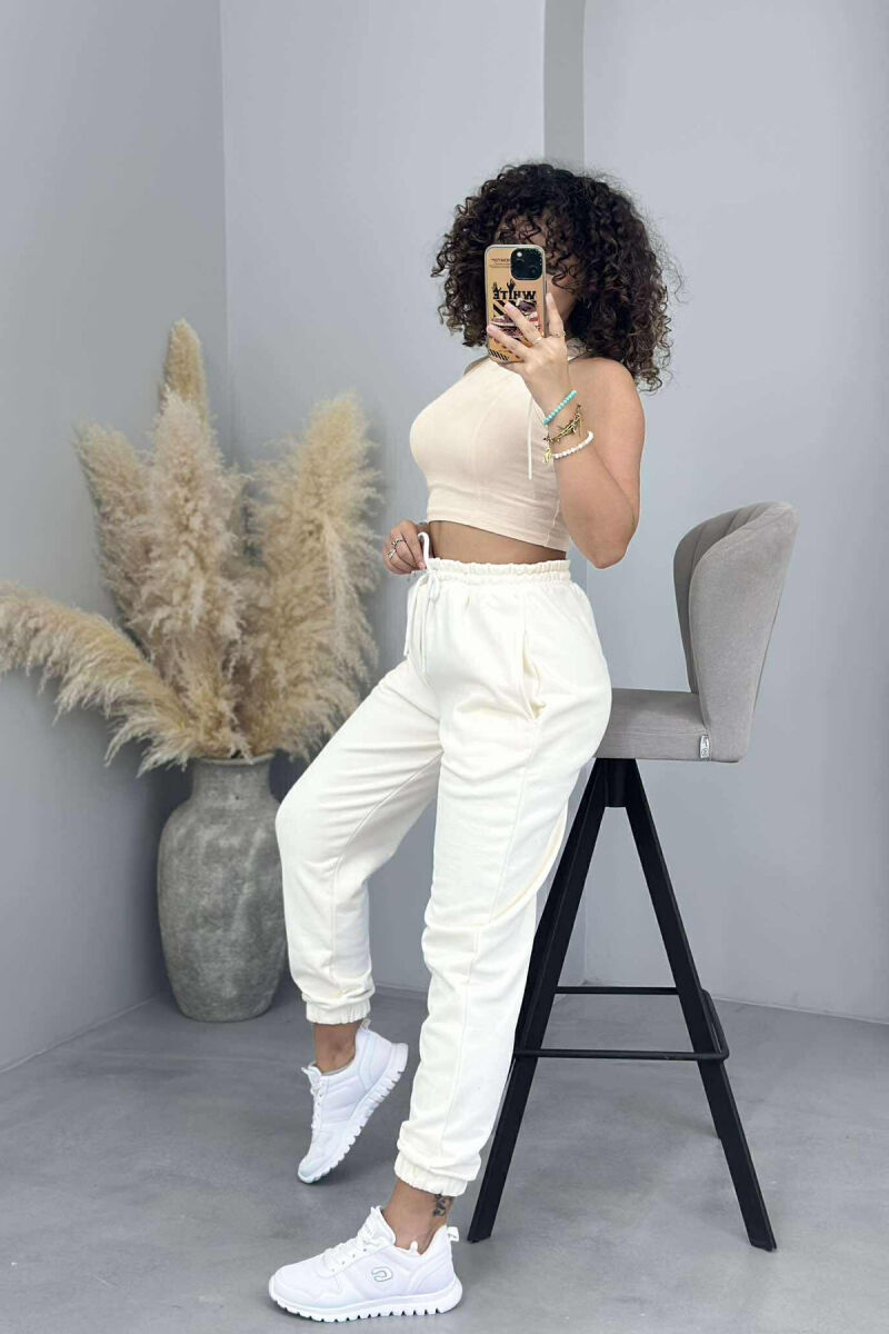 ONE COLOR ELASTIC WAIST WOMEN JOGGERS CREAM/KREM - 3