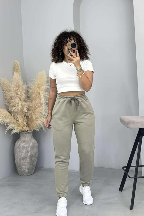 ONE COLOR ELASTIC WAIST WOMEN JOGGERS OLIVE/ULLI 