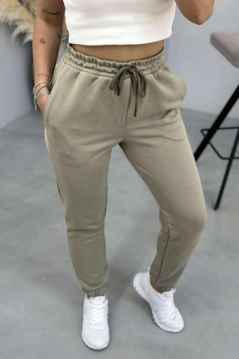 ONE COLOR ELASTIC WAIST WOMEN JOGGERS OLIVE/ULLI - 2
