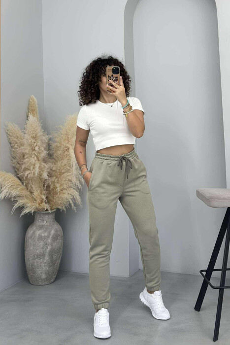 ONE COLOR ELASTIC WAIST WOMEN JOGGERS OLIVE/ULLI - 4