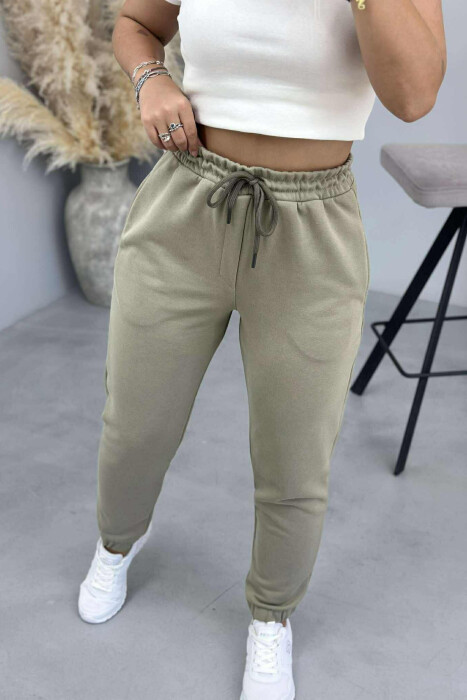ONE COLOR ELASTIC WAIST WOMEN JOGGERS OLIVE/ULLI - 5