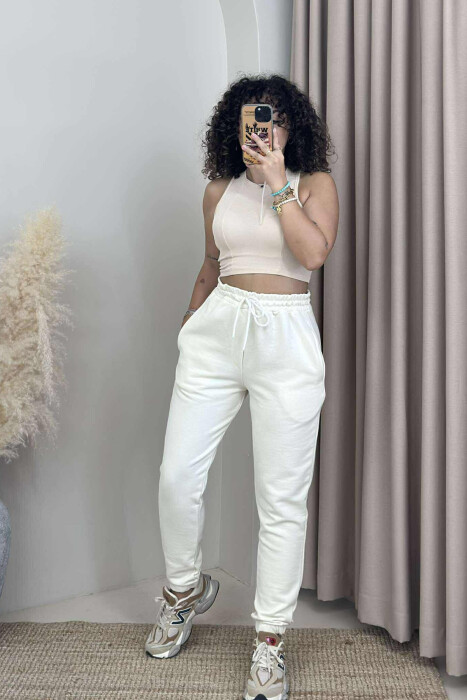 ONE COLOR ELASTIC WAIST WOMEN JOGGERS LIGHT BEIGE/BZHZB - 1