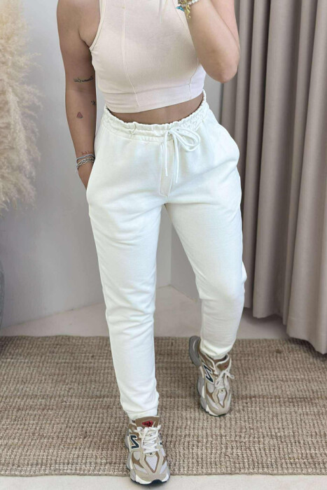 ONE COLOR ELASTIC WAIST WOMEN JOGGERS LIGHT BEIGE/BZHZB - 2