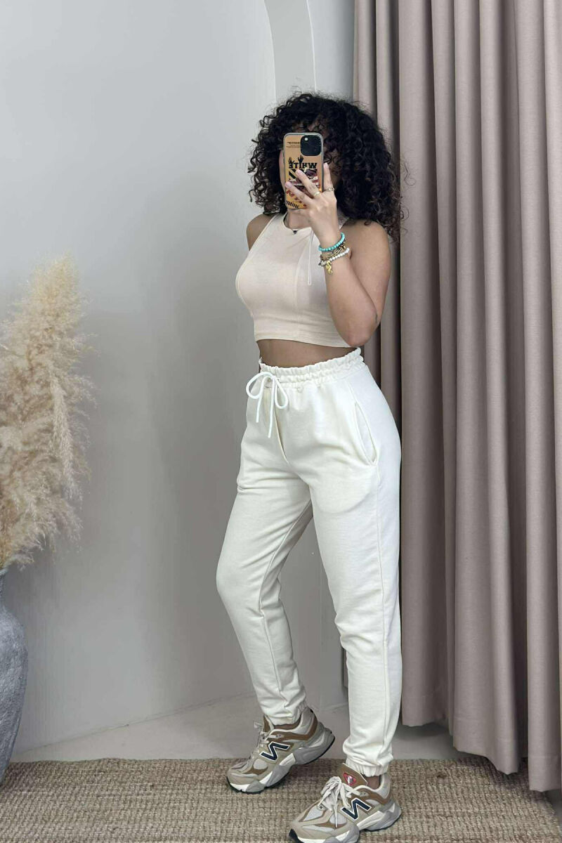 ONE COLOR ELASTIC WAIST WOMEN JOGGERS LIGHT BEIGE/BZHZB - 3