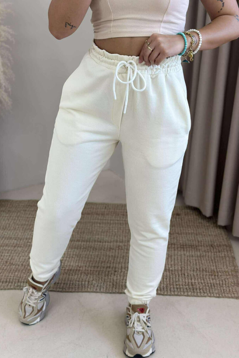 ONE COLOR ELASTIC WAIST WOMEN JOGGERS LIGHT BEIGE/BZHZB - 4